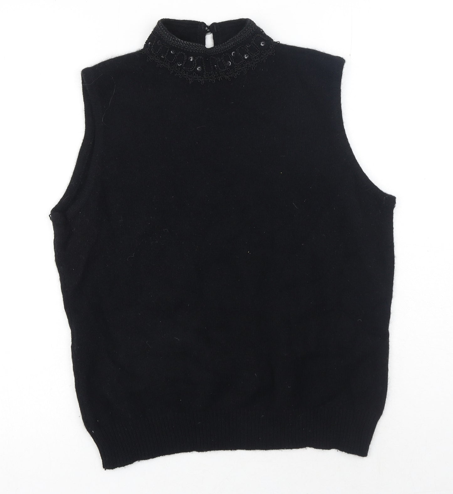 Marks and Spencer Womens Black Mock Neck Wool Vest Jumper Size 14