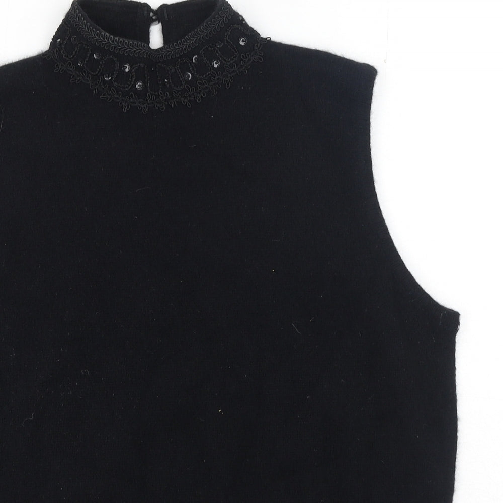 Marks and Spencer Womens Black Mock Neck Wool Vest Jumper Size 14