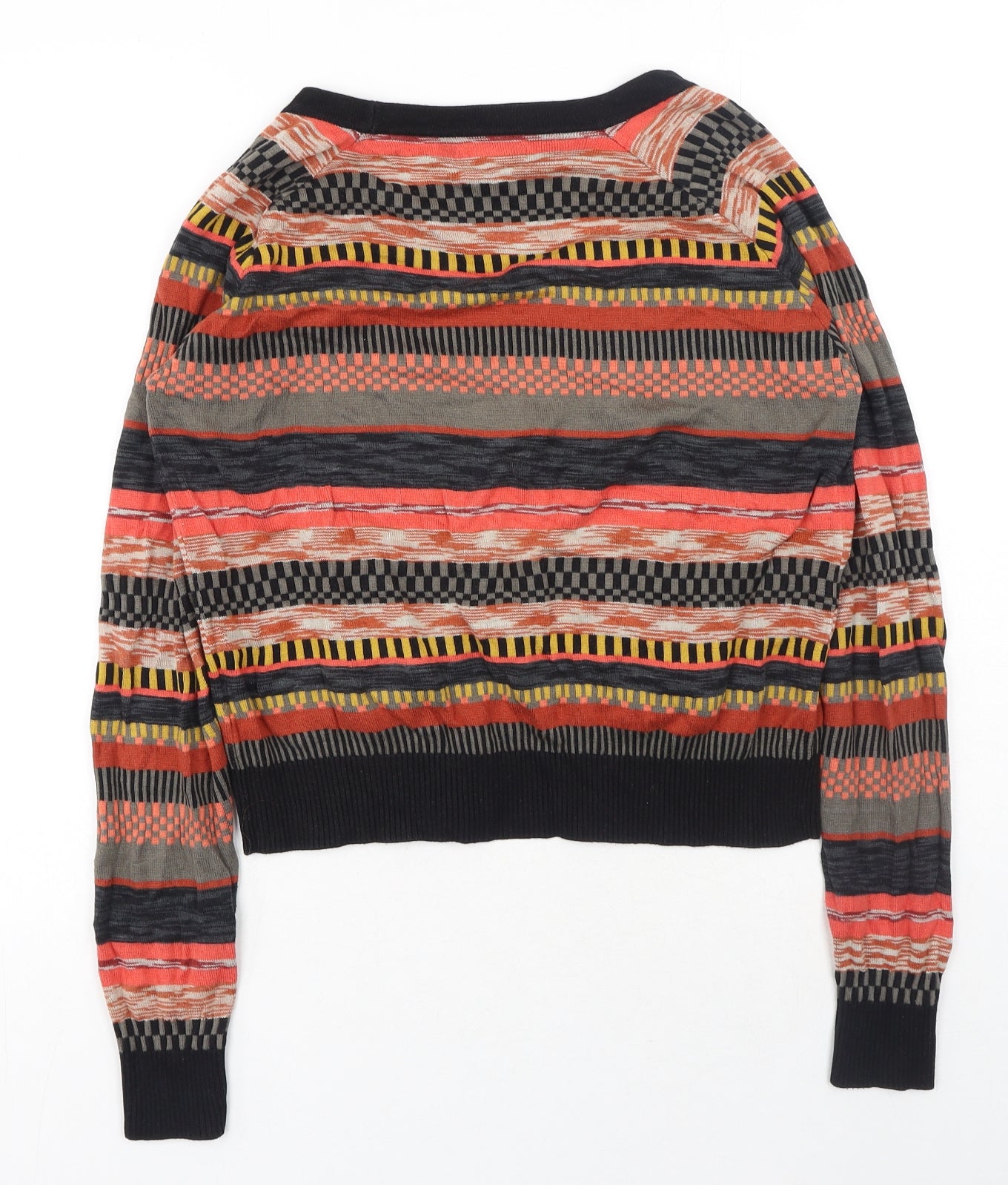 Numph Womens Orange V-Neck Geometric Viscose Cardigan Jumper Size L
