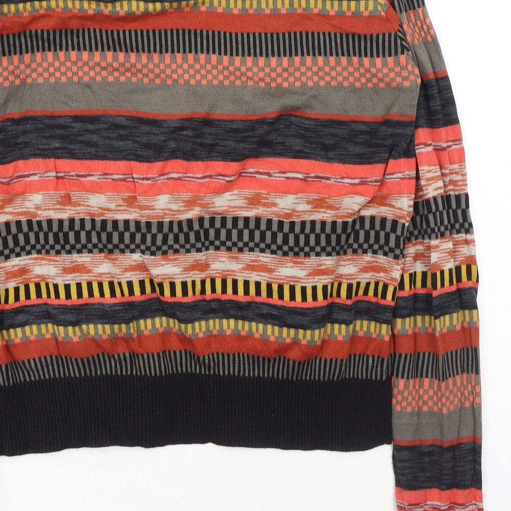 Numph Womens Orange V-Neck Geometric Viscose Cardigan Jumper Size L