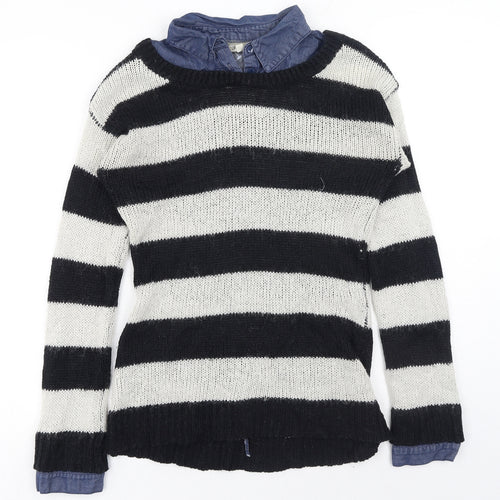NEXT Womens Blue Collared Striped Acrylic Pullover Jumper Size 10