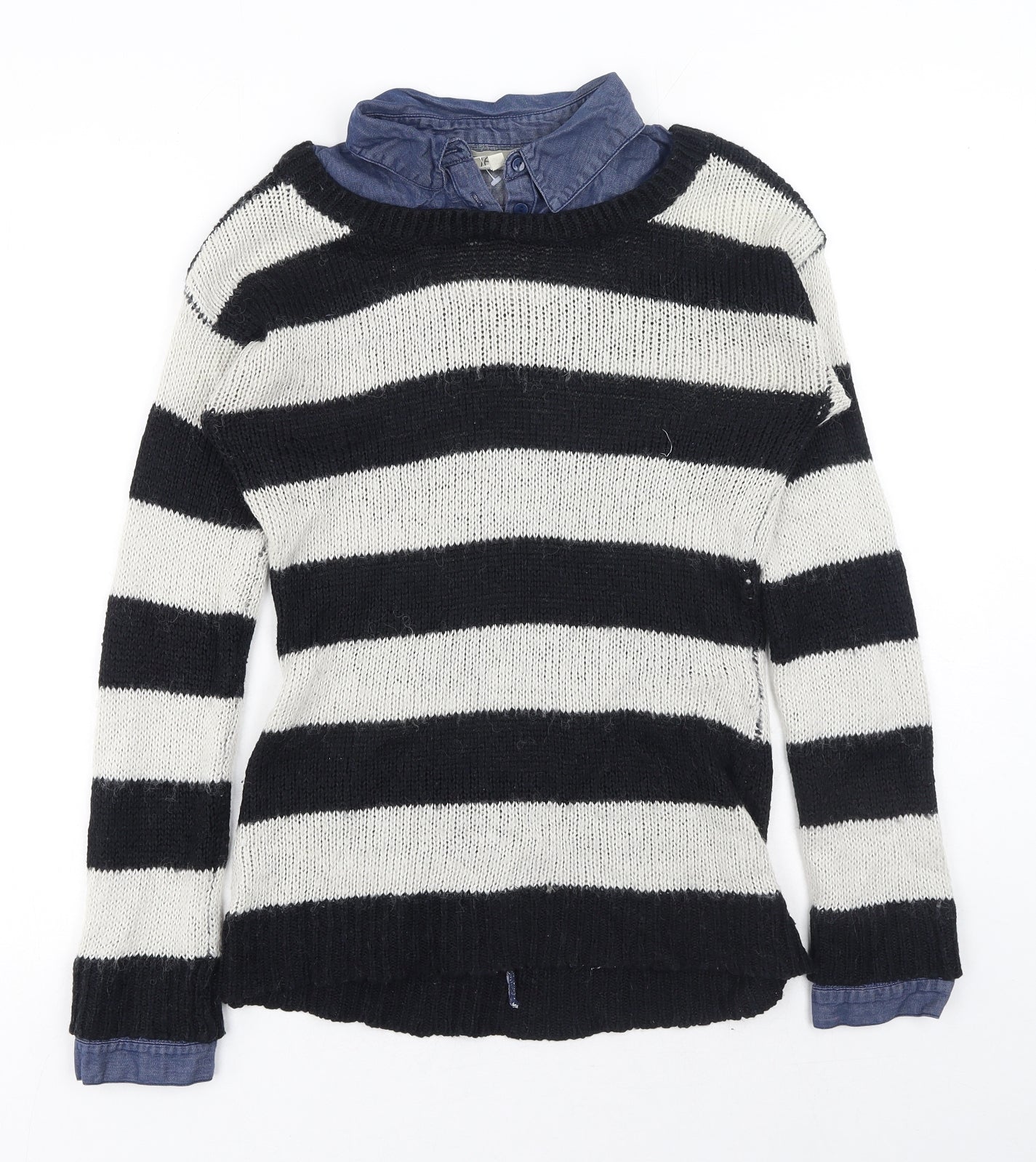 NEXT Womens Blue Collared Striped Acrylic Pullover Jumper Size 10