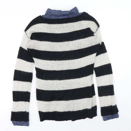 NEXT Womens Blue Collared Striped Acrylic Pullover Jumper Size 10