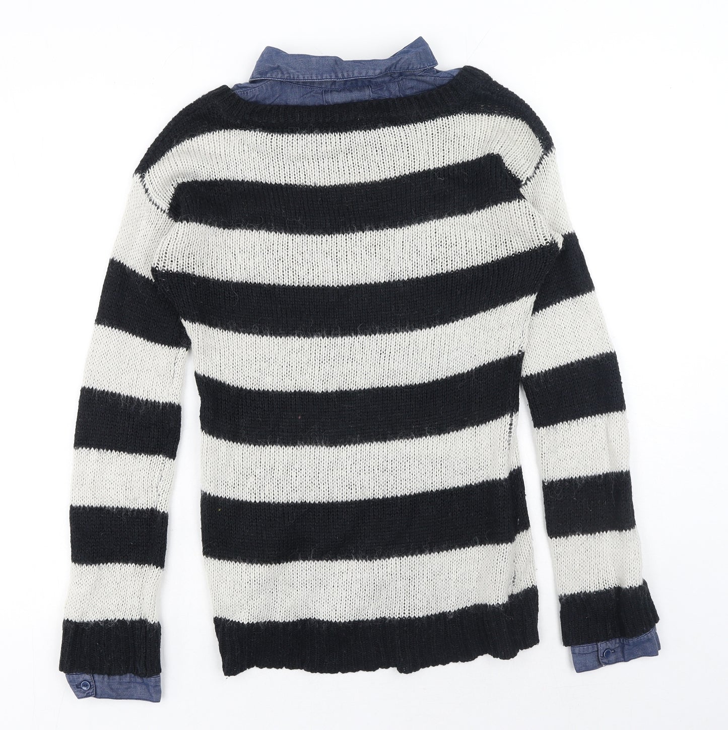 NEXT Womens Blue Collared Striped Acrylic Pullover Jumper Size 10