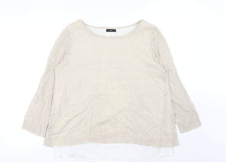 M&Co Womens Beige Round Neck Acrylic Pullover Jumper Size 14