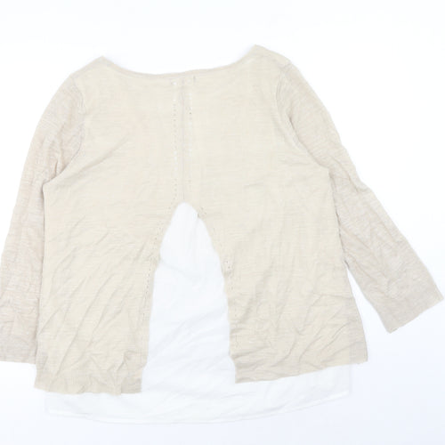 M&Co Womens Beige Round Neck Acrylic Pullover Jumper Size 14