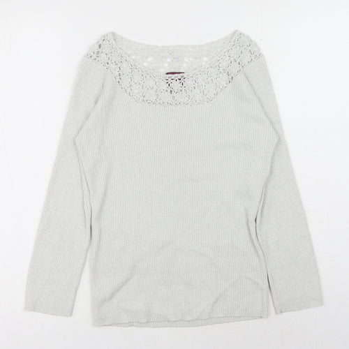 Colour Works Womens Silver Scoop Neck Rayon Pullover Jumper Size M