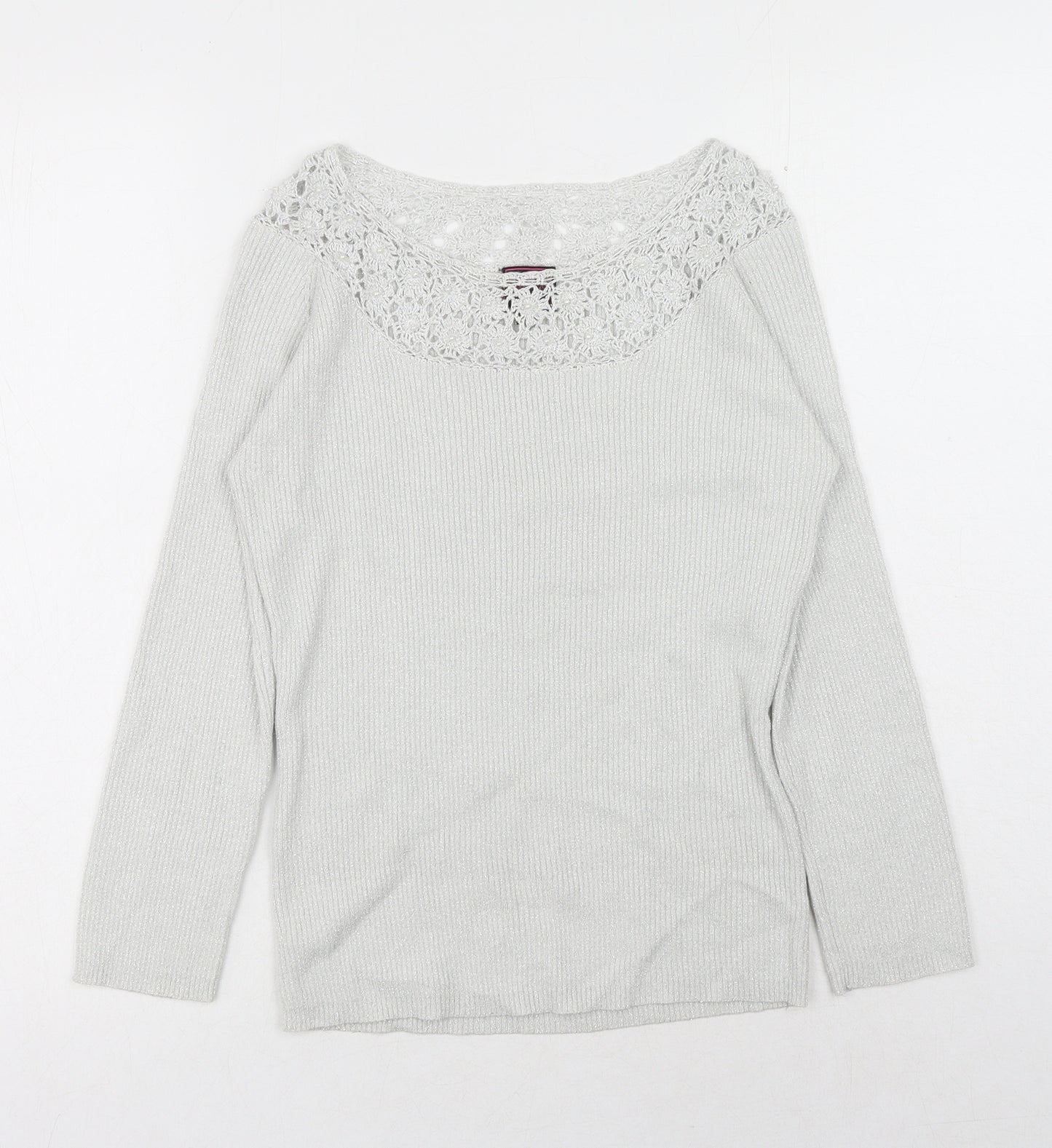 Colour Works Womens Silver Scoop Neck Rayon Pullover Jumper Size M