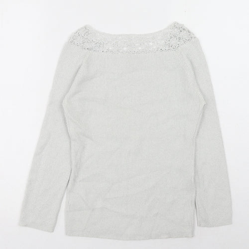 Colour Works Womens Silver Scoop Neck Rayon Pullover Jumper Size M