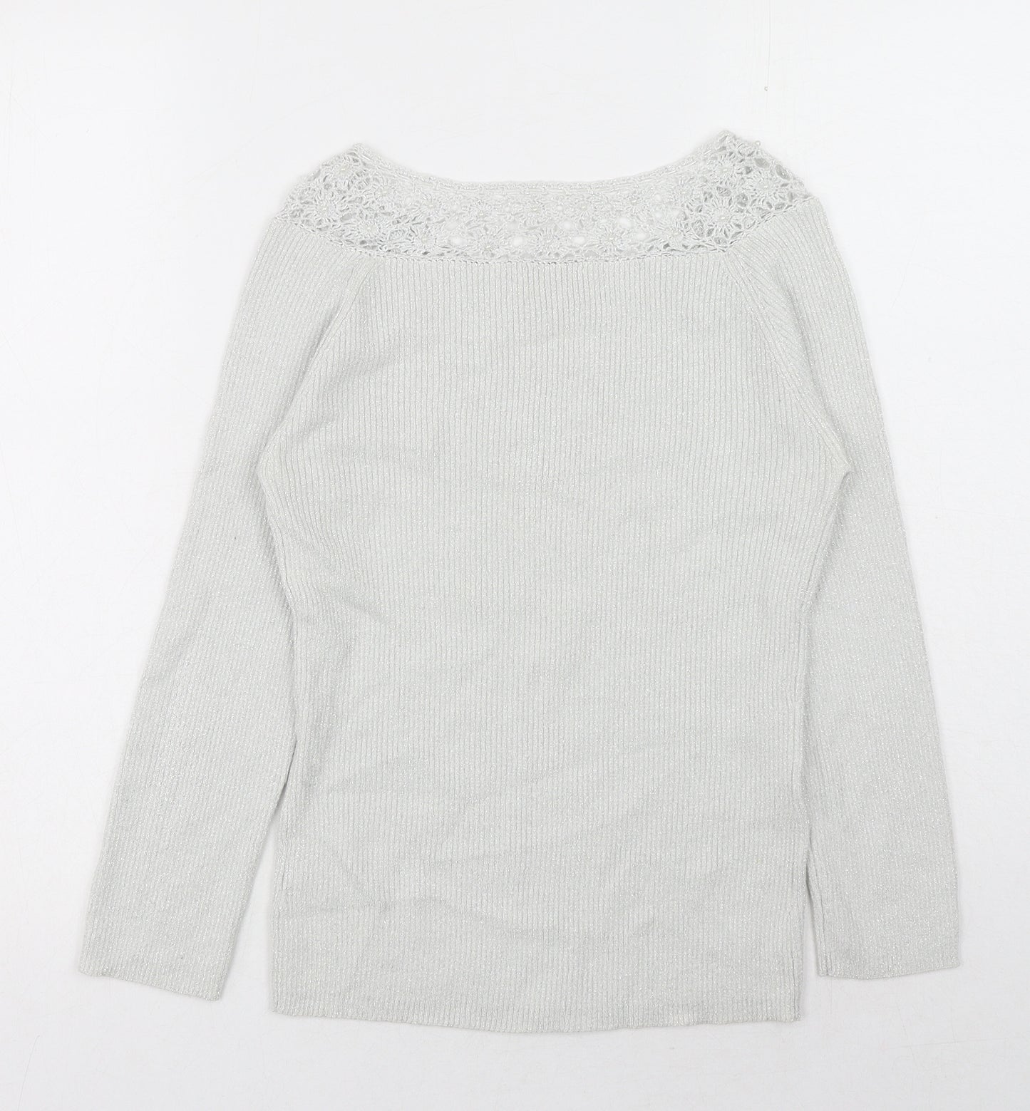 Colour Works Womens Silver Scoop Neck Rayon Pullover Jumper Size M