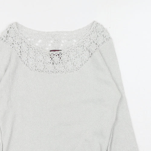 Colour Works Womens Silver Scoop Neck Rayon Pullover Jumper Size M