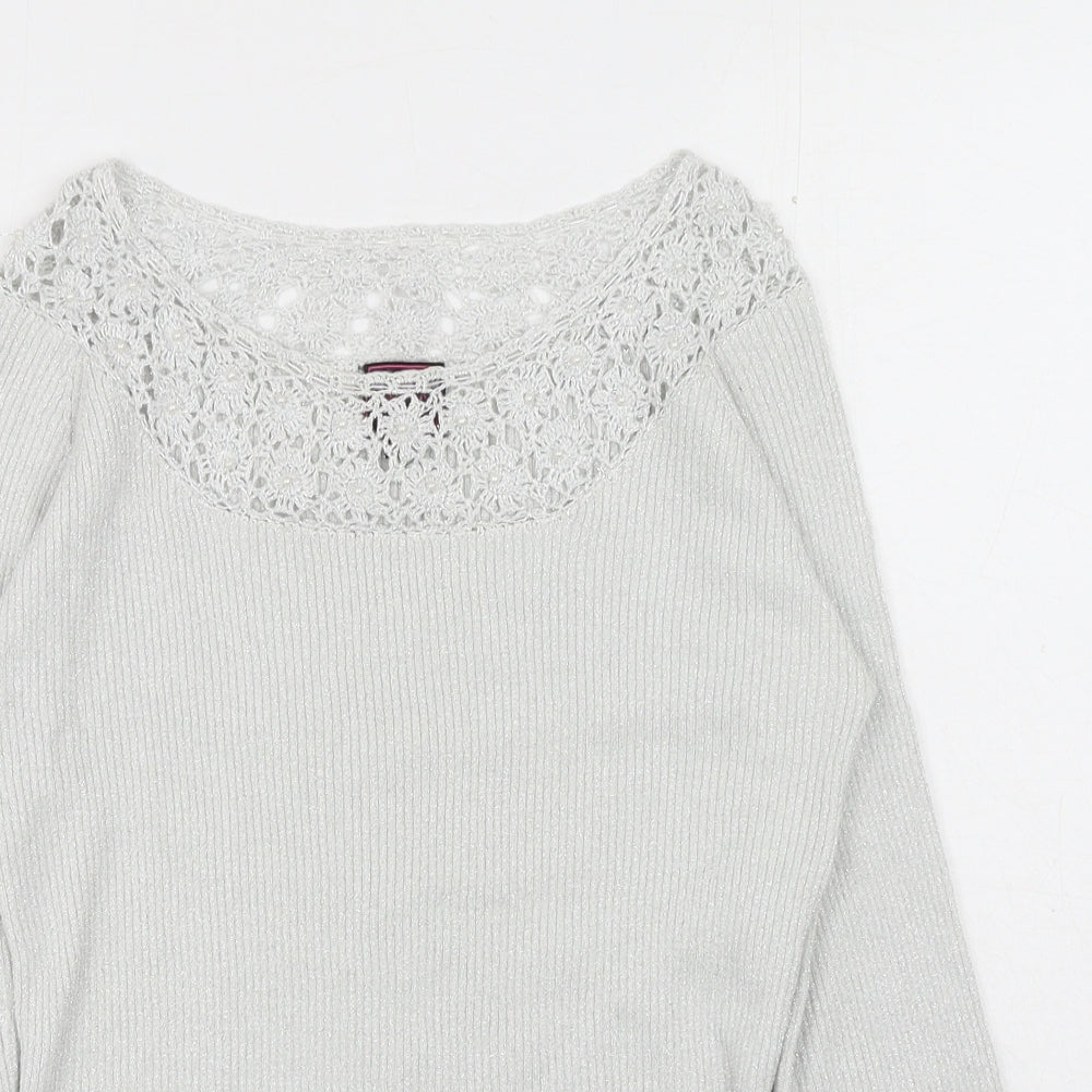 Colour Works Womens Silver Scoop Neck Rayon Pullover Jumper Size M