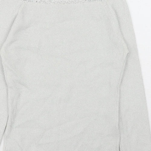 Colour Works Womens Silver Scoop Neck Rayon Pullover Jumper Size M