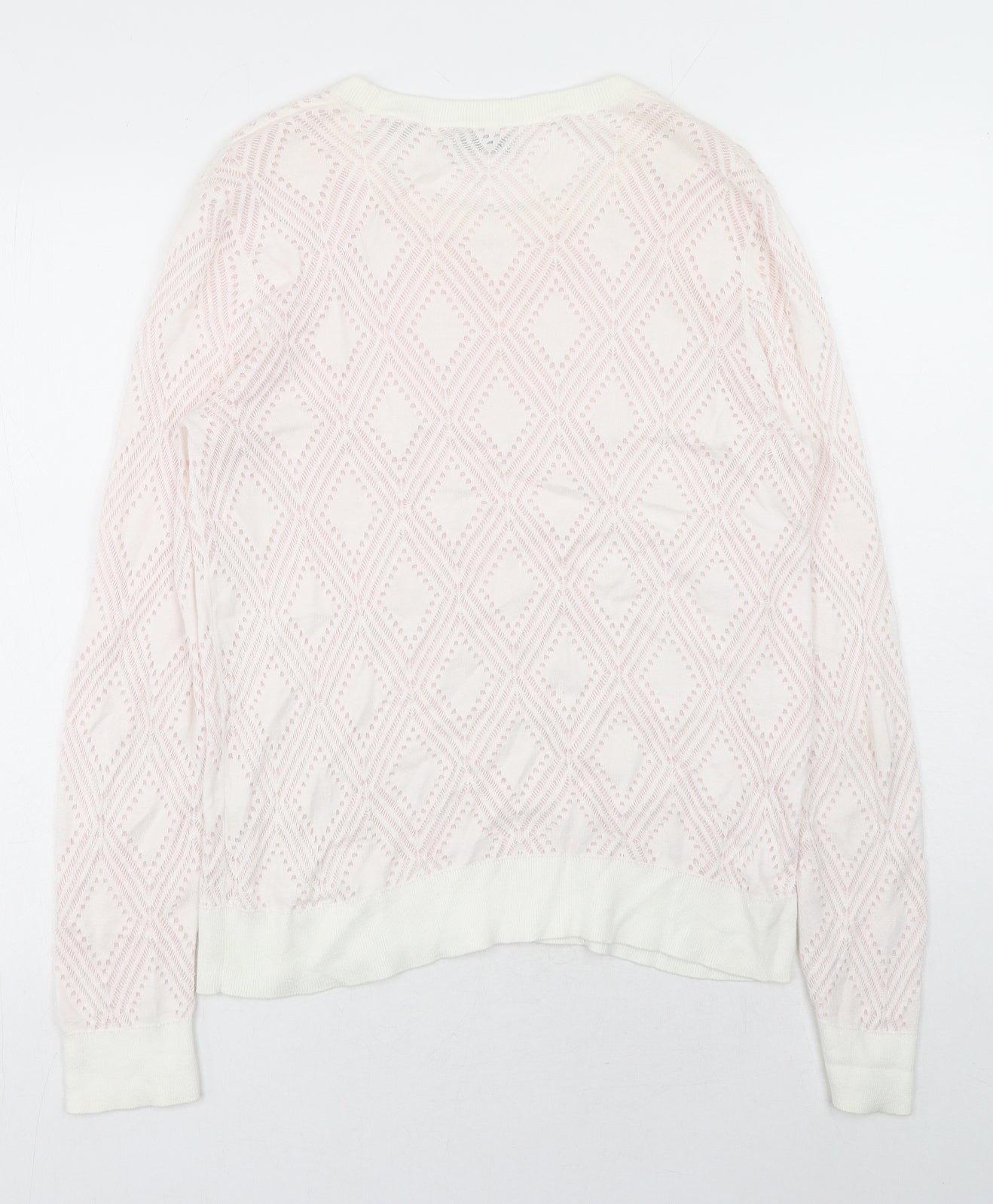 Jack Wills Womens Pink Round Neck Argyle/Diamond Cotton Pullover Jumper Size 16