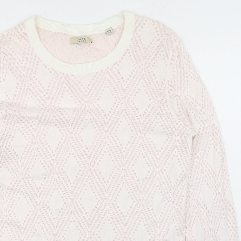 Jack Wills Womens Pink Round Neck Argyle/Diamond Cotton Pullover Jumper Size 16