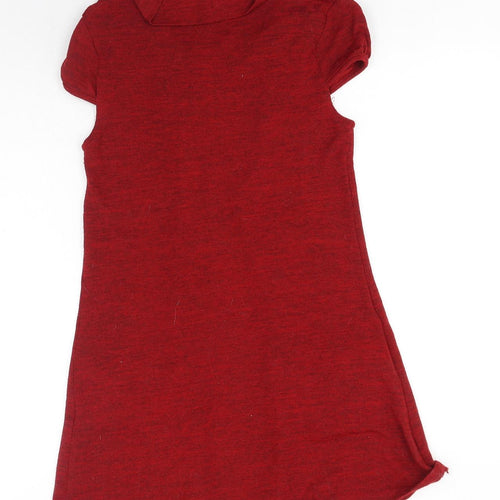 Preworn Womens Red Polyester Jumper Dress Size 10 Collared Pullover