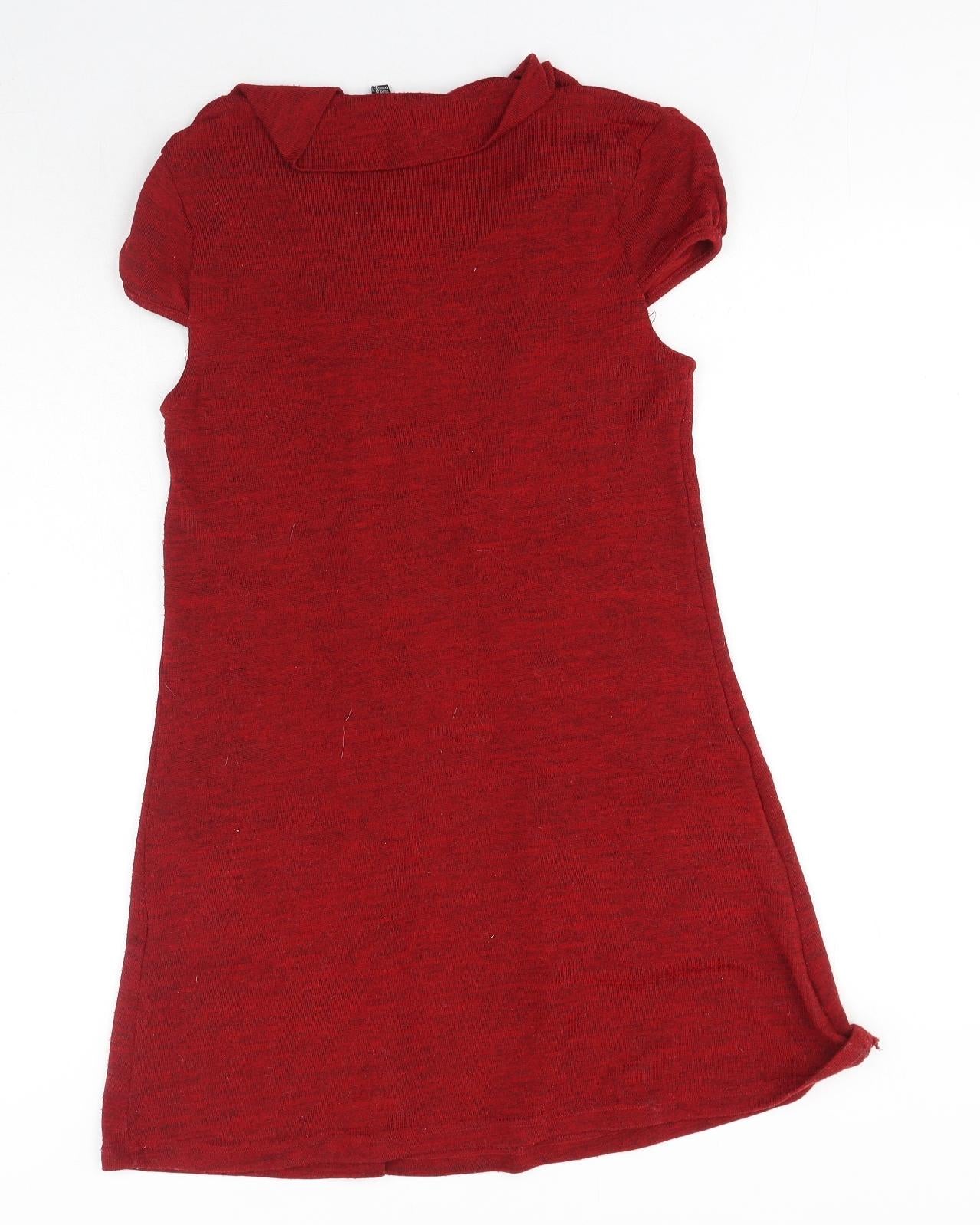Preworn Womens Red Polyester Jumper Dress Size 10 Collared Pullover