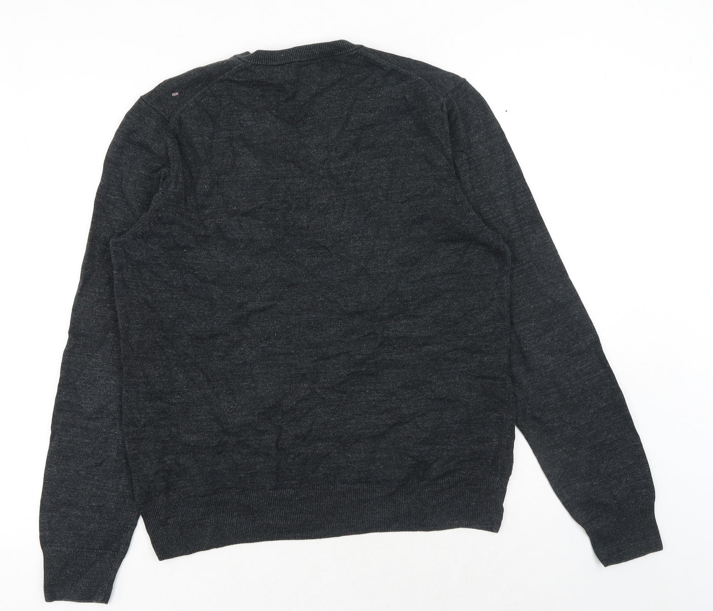 Marks and Spencer Mens Grey V-Neck Cotton Pullover Jumper Size M Long Sleeve