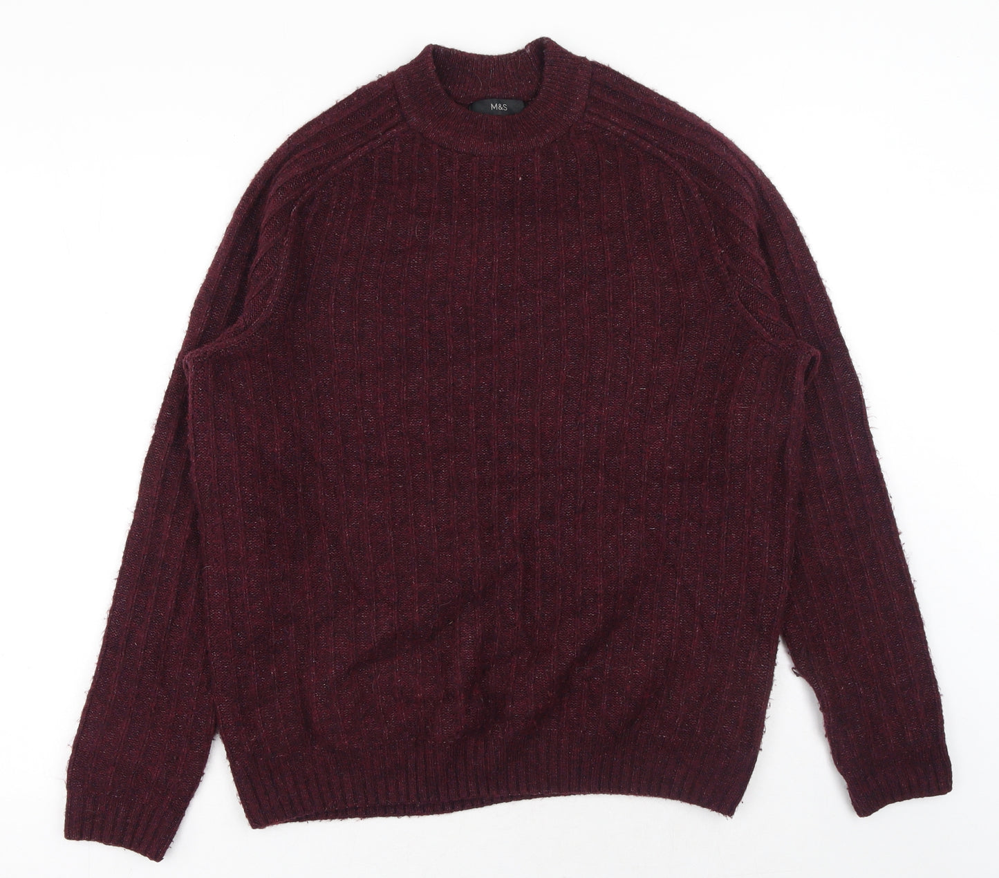 Marks and Spencer Mens Red Crew Neck Wool Pullover Jumper Size L Long Sleeve