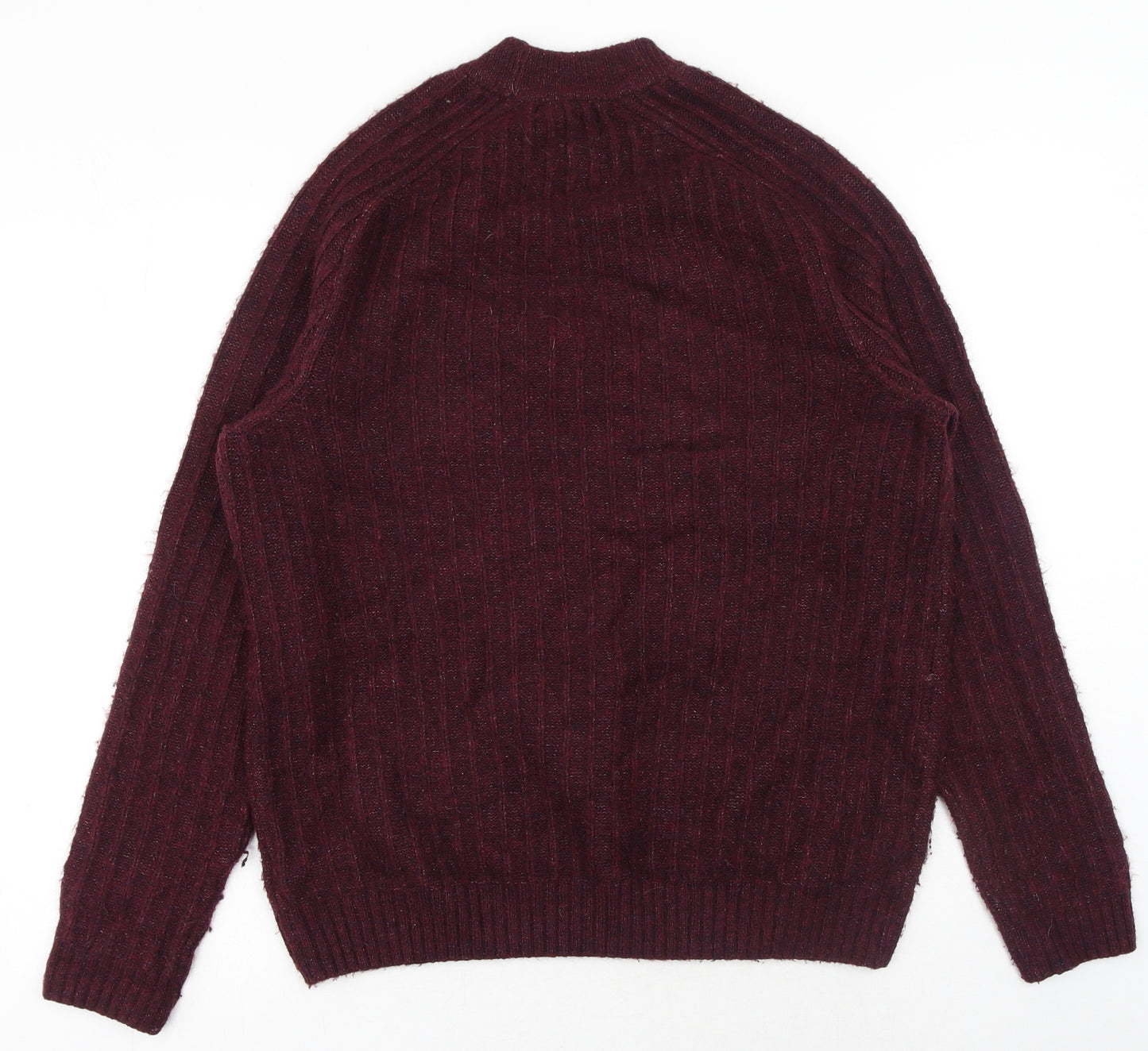 Marks and Spencer Mens Red Crew Neck Wool Pullover Jumper Size L Long Sleeve
