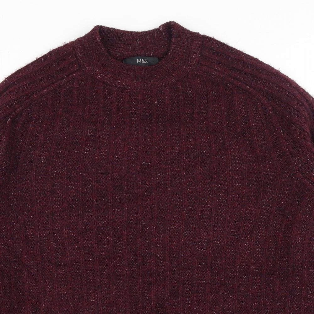 Marks and Spencer Mens Red Crew Neck Wool Pullover Jumper Size L Long Sleeve