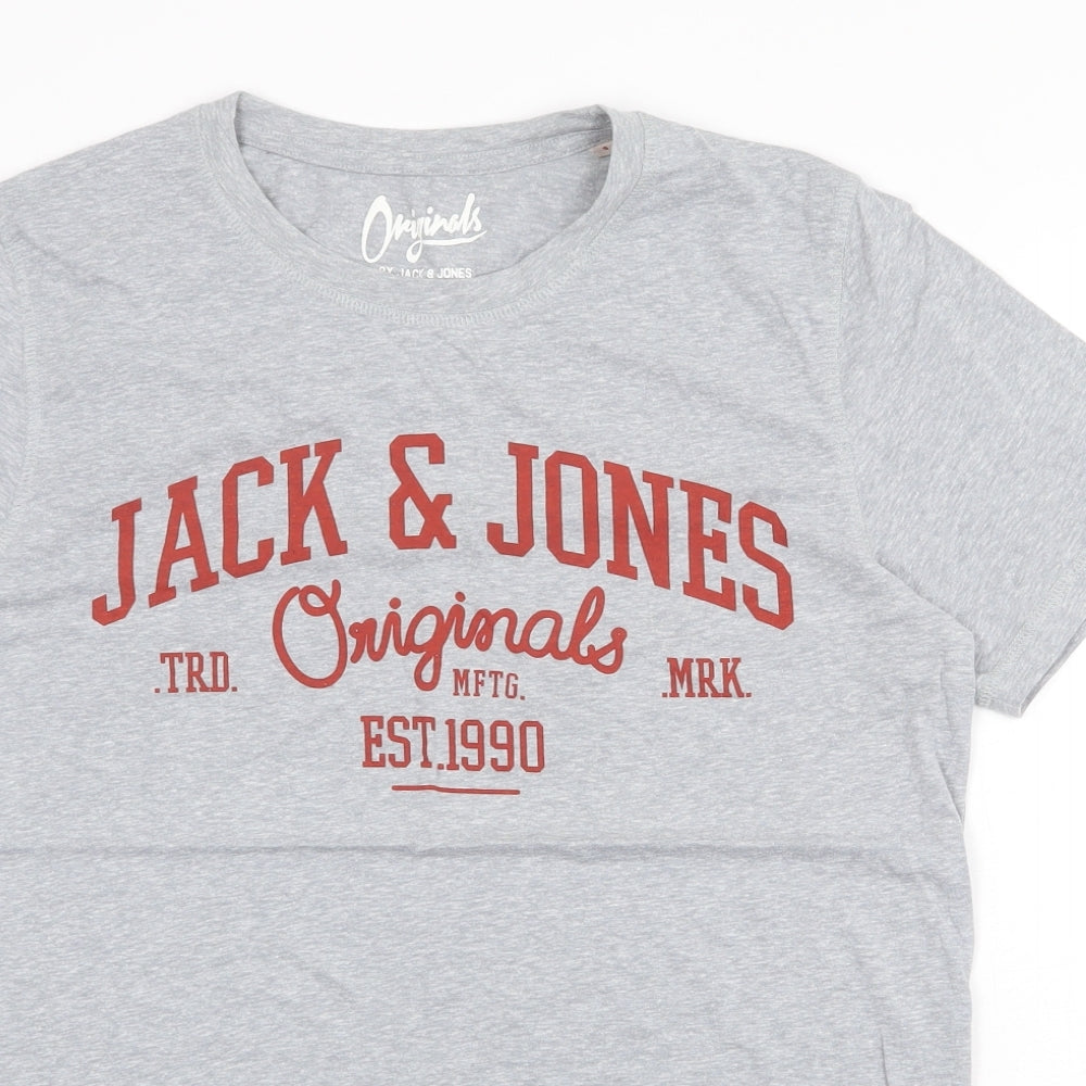 JACK & JONES Mens Grey Polyester T-Shirt Size S Round Neck
