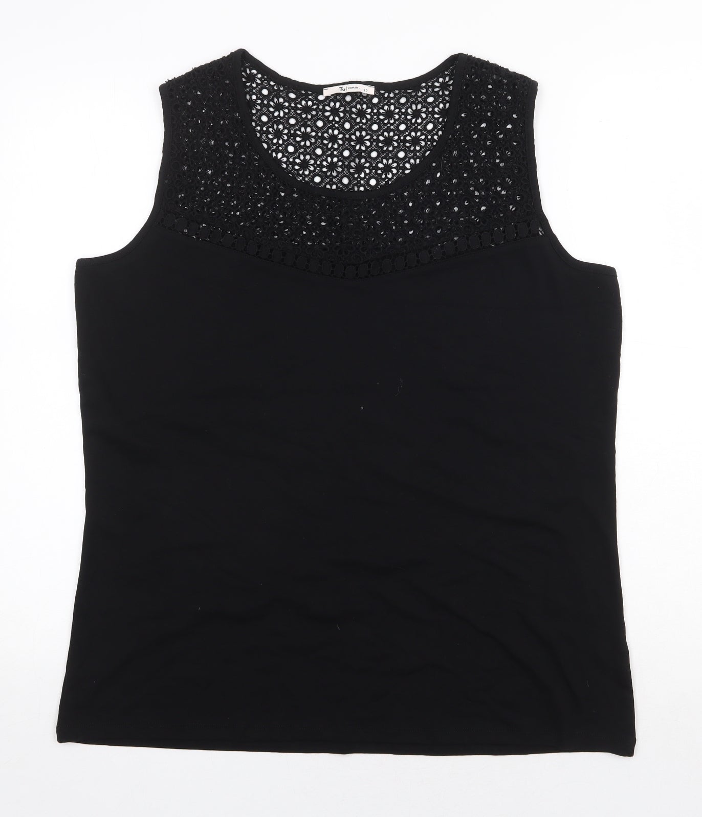 TU Womens Black Floral Cotton Basic Tank Size 20 Scoop Neck