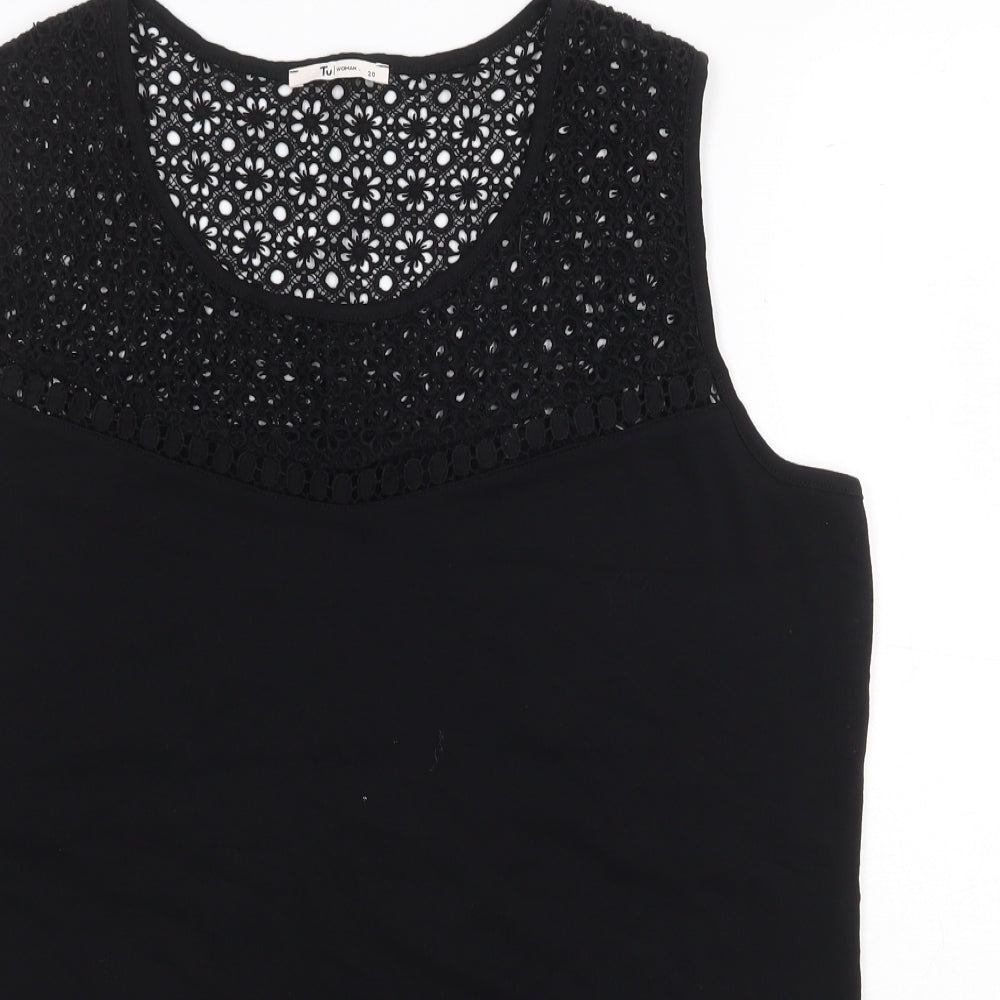 TU Womens Black Floral Cotton Basic Tank Size 20 Scoop Neck