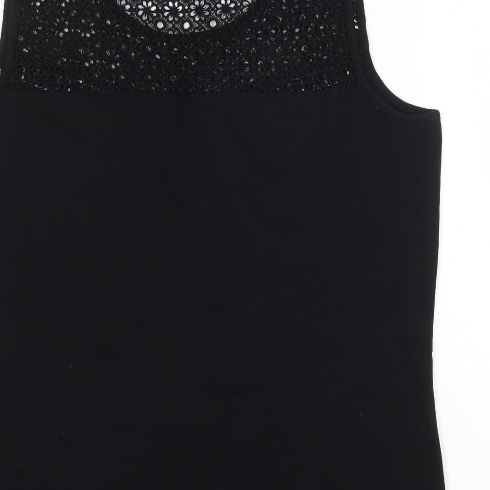 TU Womens Black Floral Cotton Basic Tank Size 20 Scoop Neck