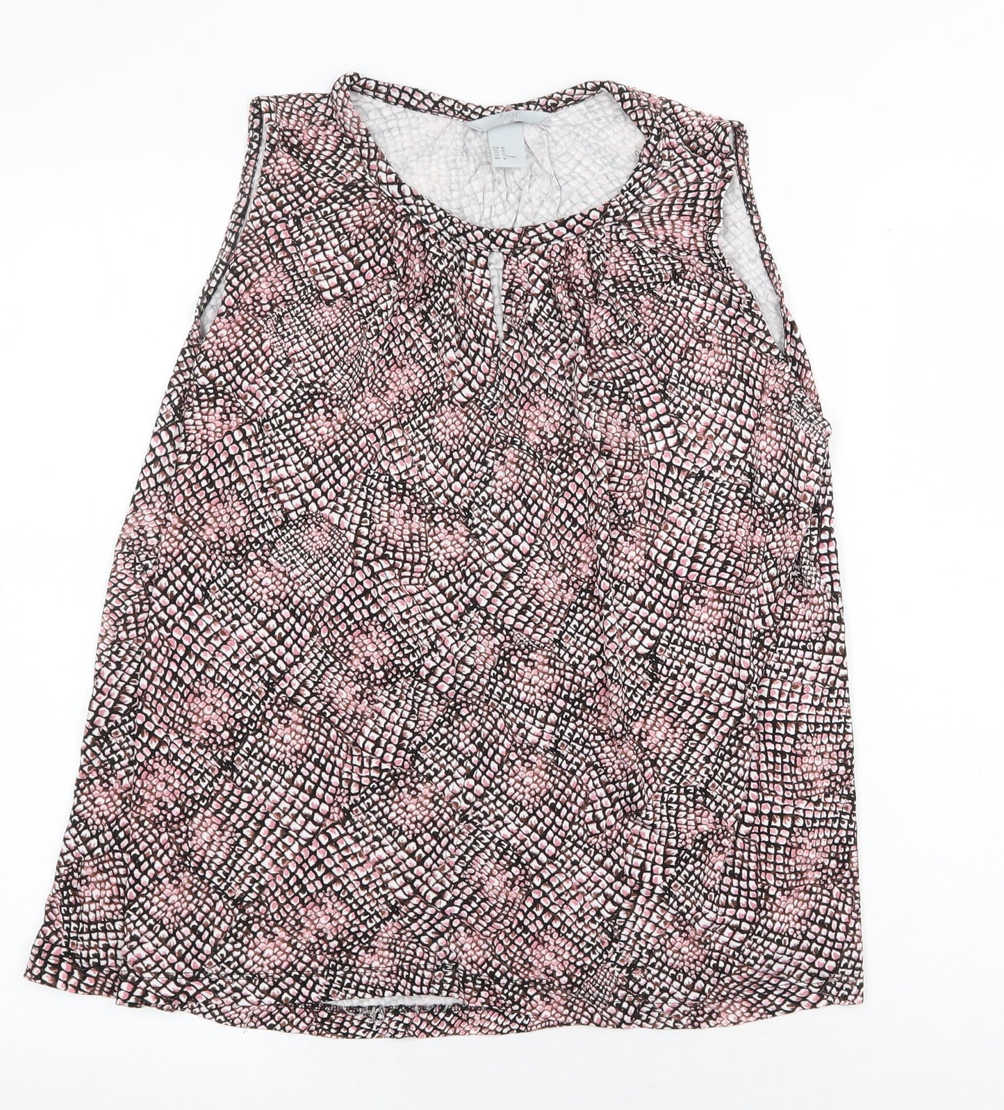 H&M Womens Pink Geometric Polyester Basic Tank Size M Scoop Neck