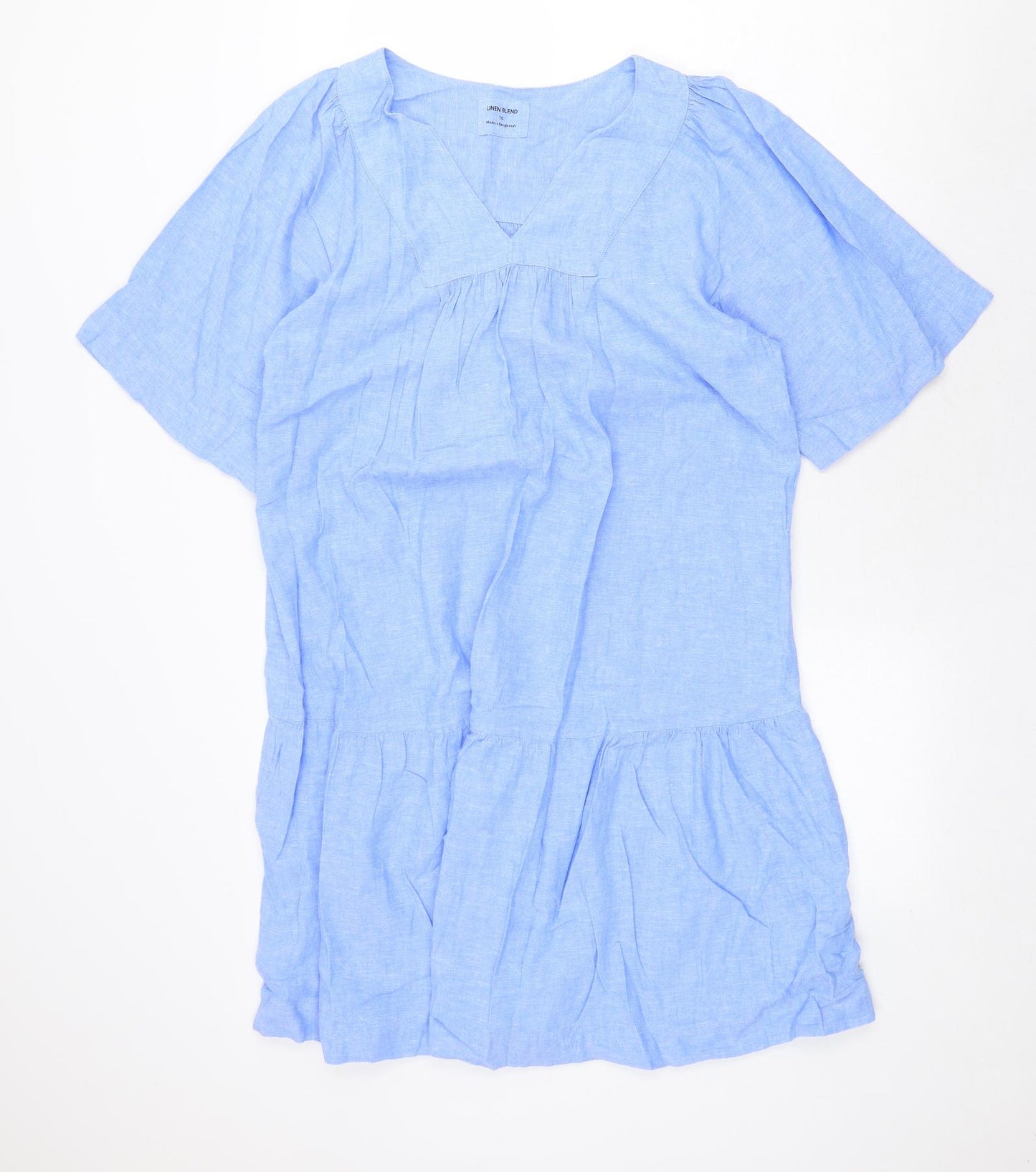 Marks and Spencer Womens Blue Linen A-Line Size 10 V-Neck Pullover