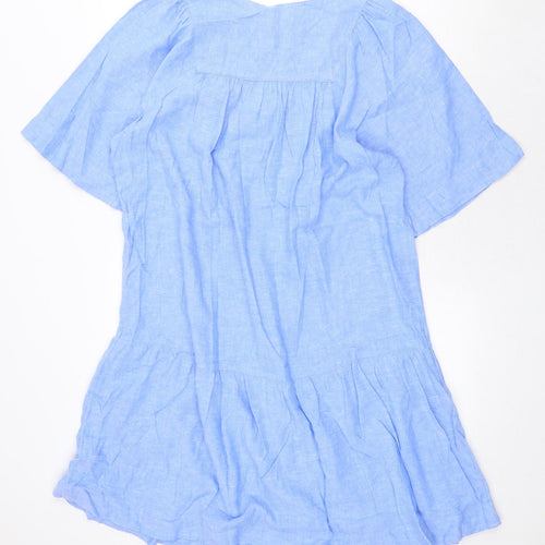 Marks and Spencer Womens Blue Linen A-Line Size 10 V-Neck Pullover