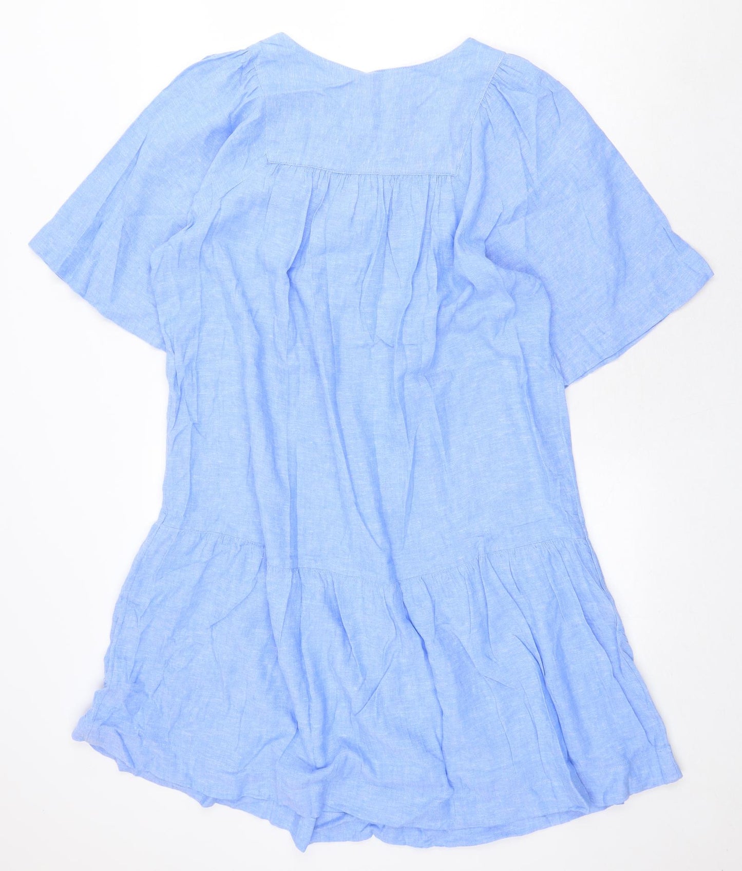 Marks and Spencer Womens Blue Linen A-Line Size 10 V-Neck Pullover