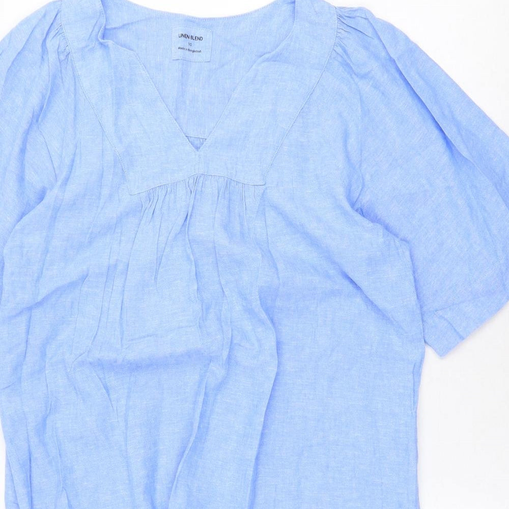 Marks and Spencer Womens Blue Linen A-Line Size 10 V-Neck Pullover
