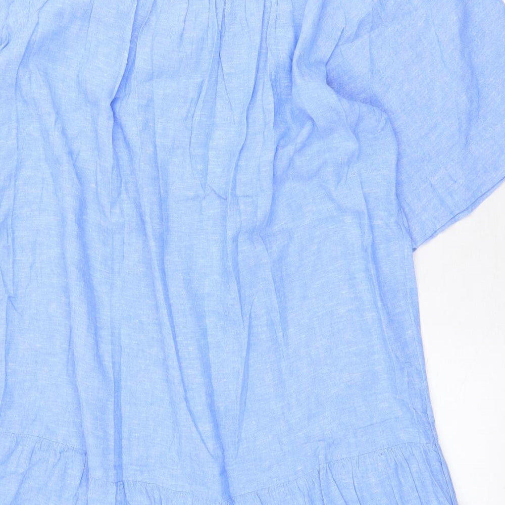 Marks and Spencer Womens Blue Linen A-Line Size 10 V-Neck Pullover