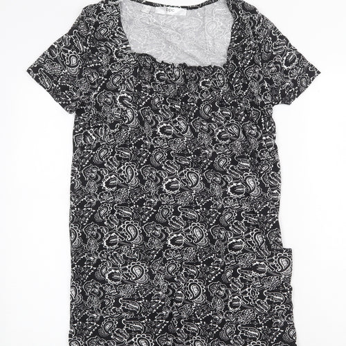 bonprix Womens Black Paisley Viscose Shift Size S Square Neck Pullover