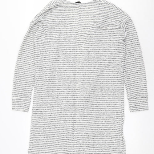 NEXT Womens Grey V-Neck Striped Polyester Cardigan Jumper Size 8