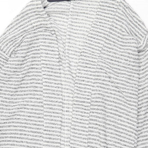 NEXT Womens Grey V-Neck Striped Polyester Cardigan Jumper Size 8