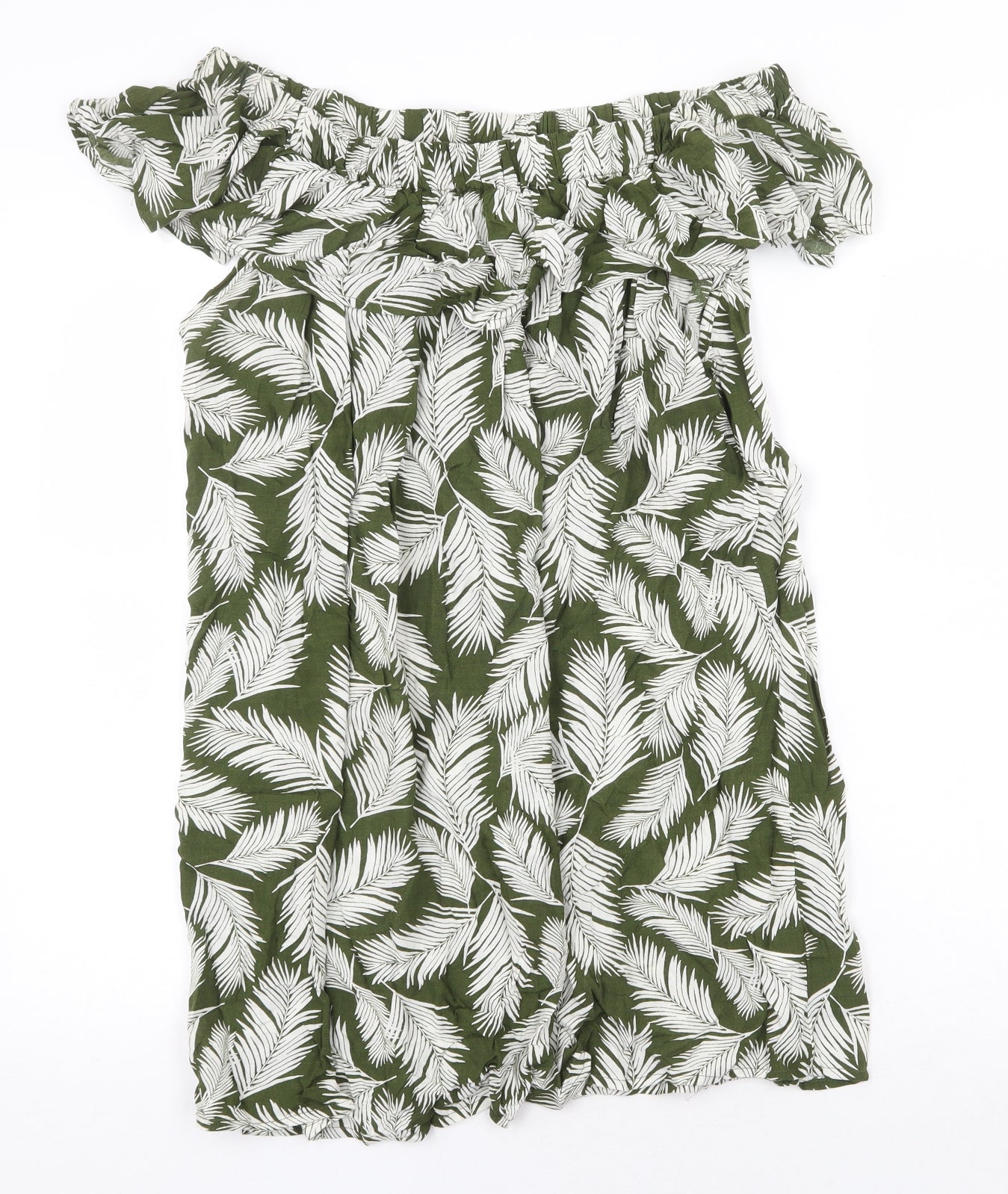 Primark Womens Green Floral Viscose Mini Size 16 Off the Shoulder Pullover