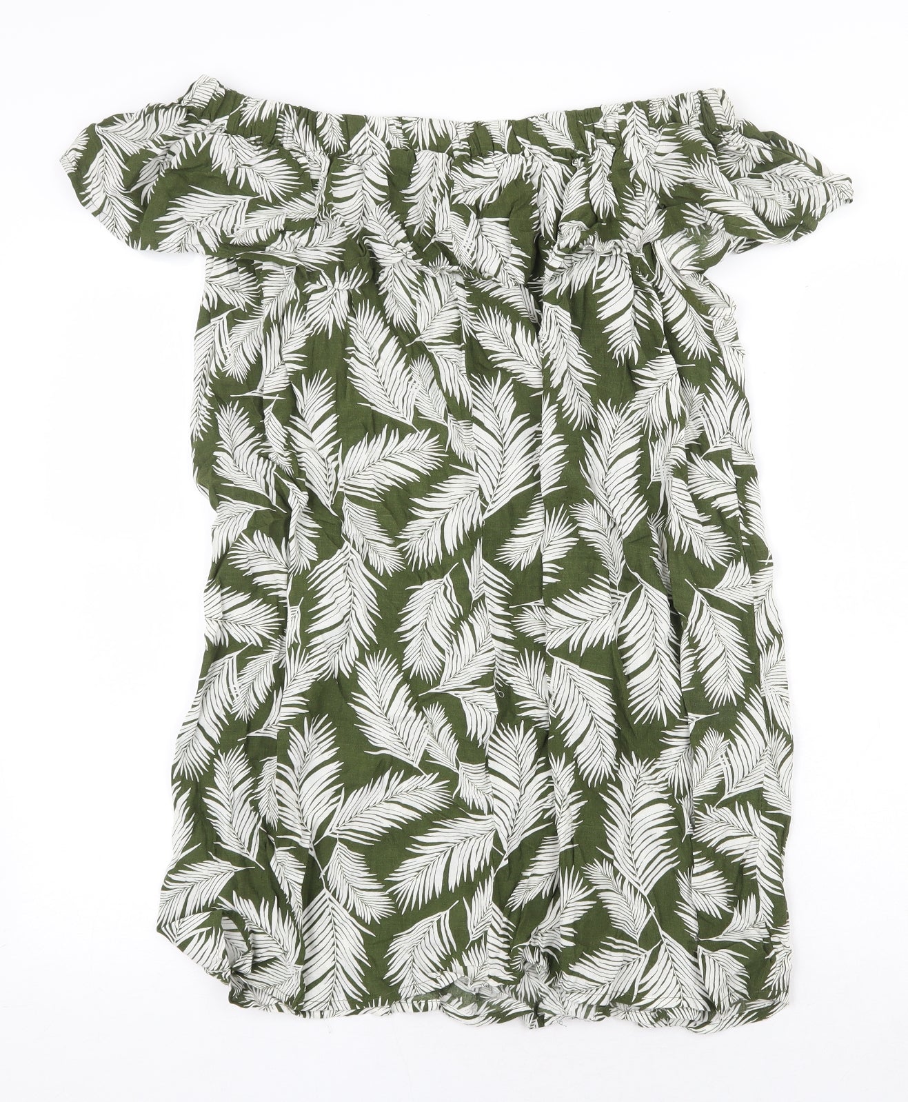Primark Womens Green Floral Viscose Mini Size 16 Off the Shoulder Pullover