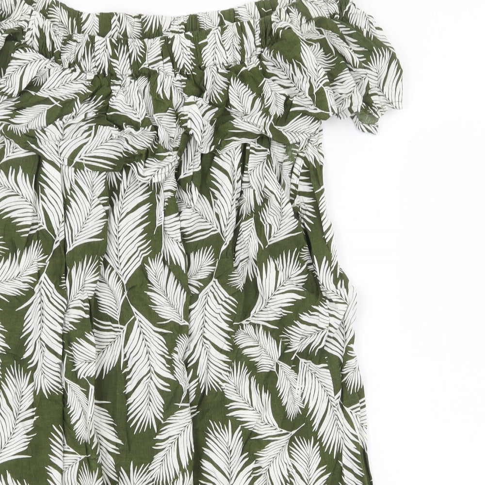 Primark Womens Green Floral Viscose Mini Size 16 Off the Shoulder Pullover