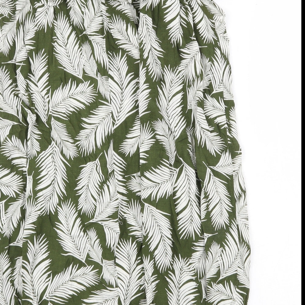 Primark Womens Green Floral Viscose Mini Size 16 Off the Shoulder Pullover