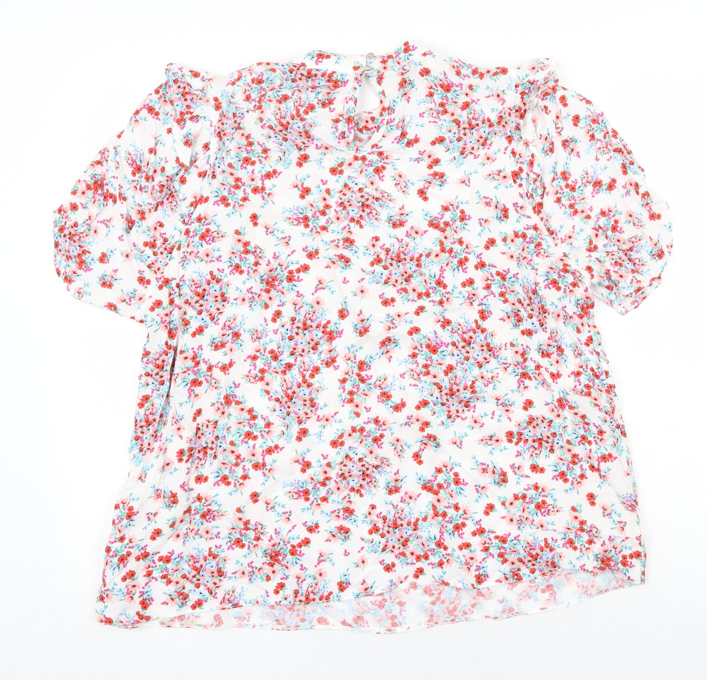 New Look Womens White Floral Viscose Basic Blouse Size 16 Round Neck