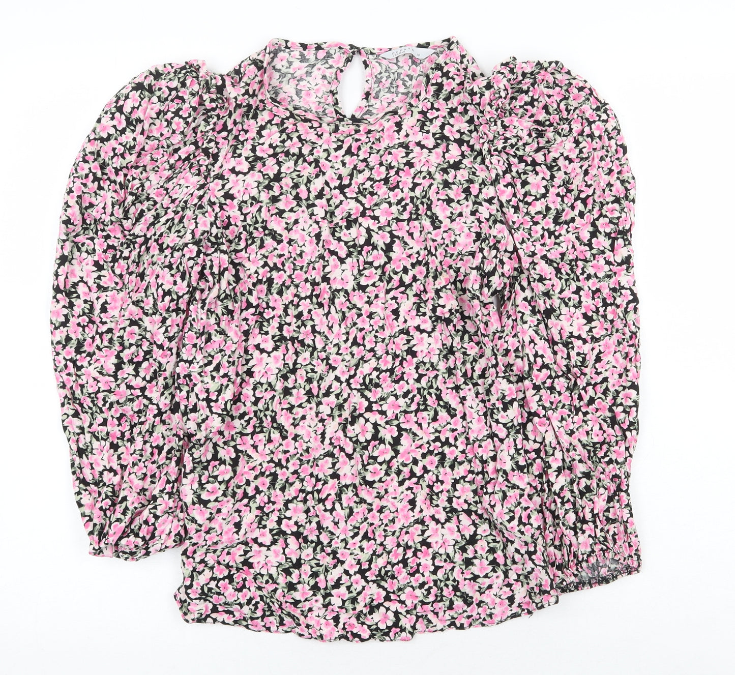 Papaya Womens Pink Floral Viscose Basic Blouse Size 10 Round Neck