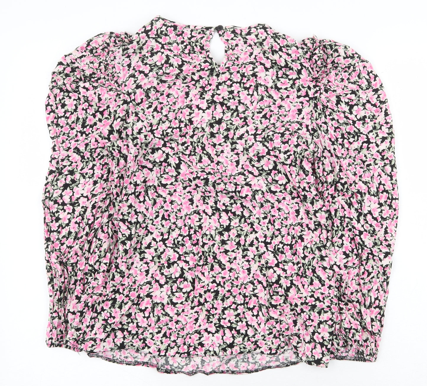 Papaya Womens Pink Floral Viscose Basic Blouse Size 10 Round Neck