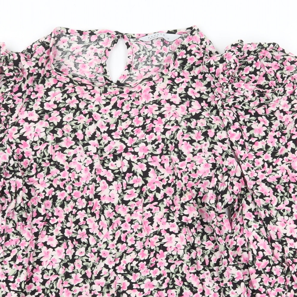Papaya Womens Pink Floral Viscose Basic Blouse Size 10 Round Neck