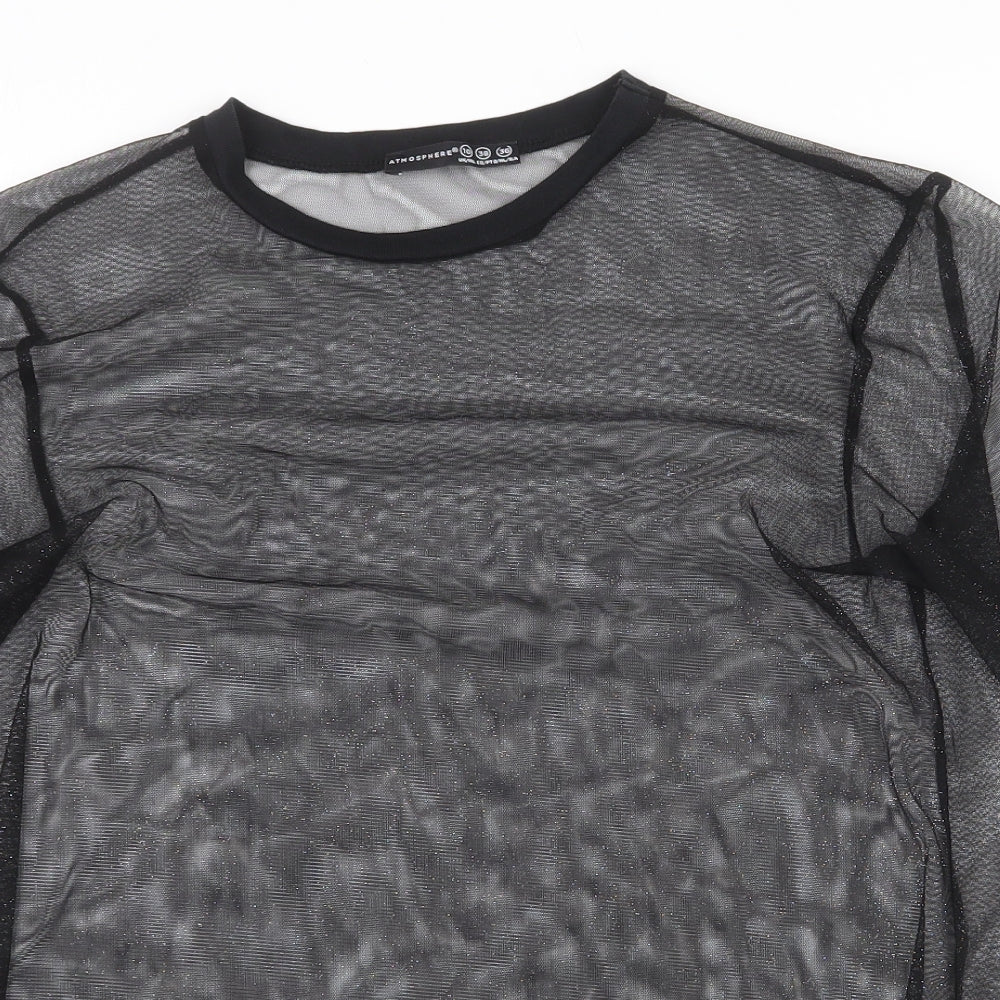 Atmosphere Womens Black Polyester Basic T-Shirt Size 10 Round Neck