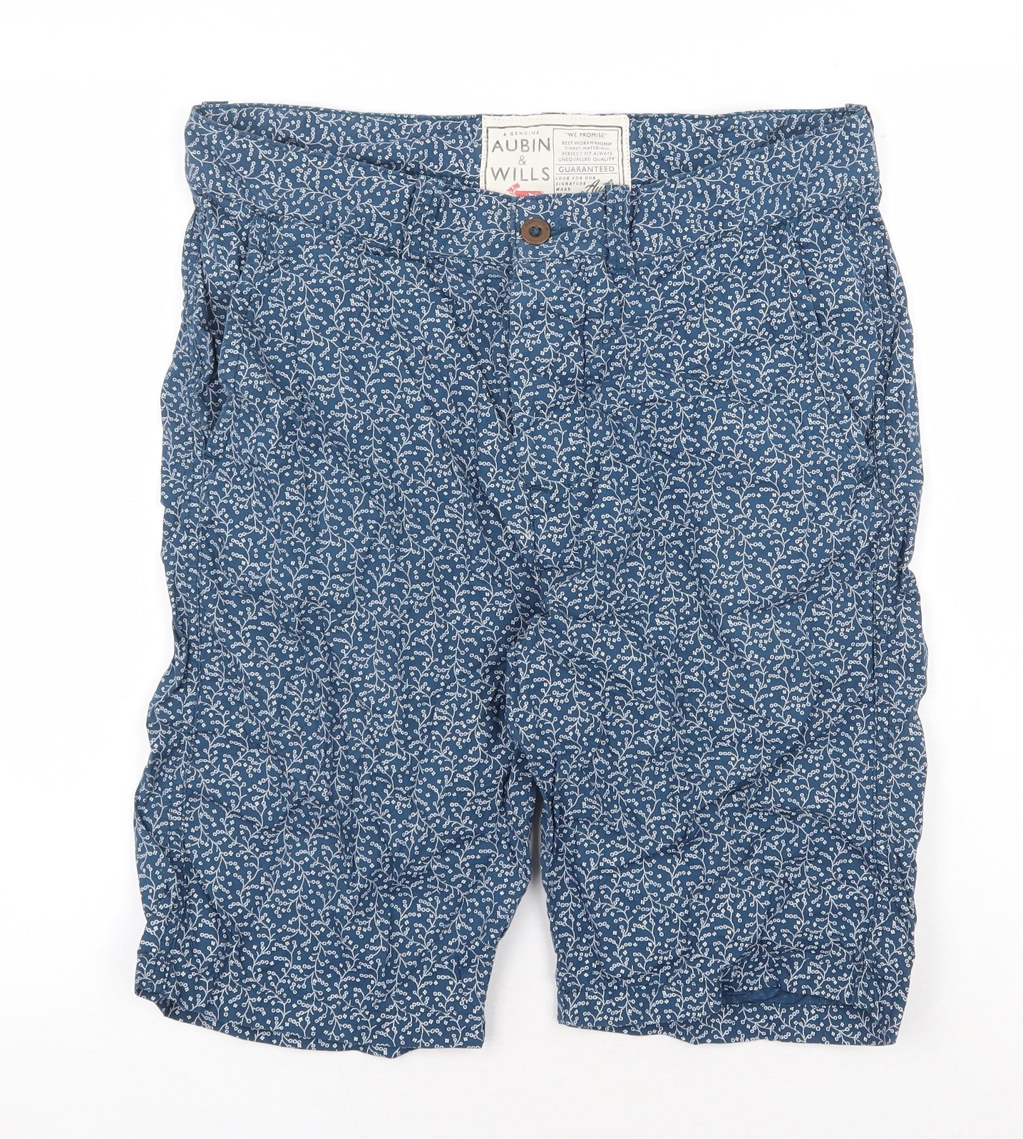 Jack Wills Womens Blue Geometric Cotton Chino Shorts Size 32 in Regular Zip