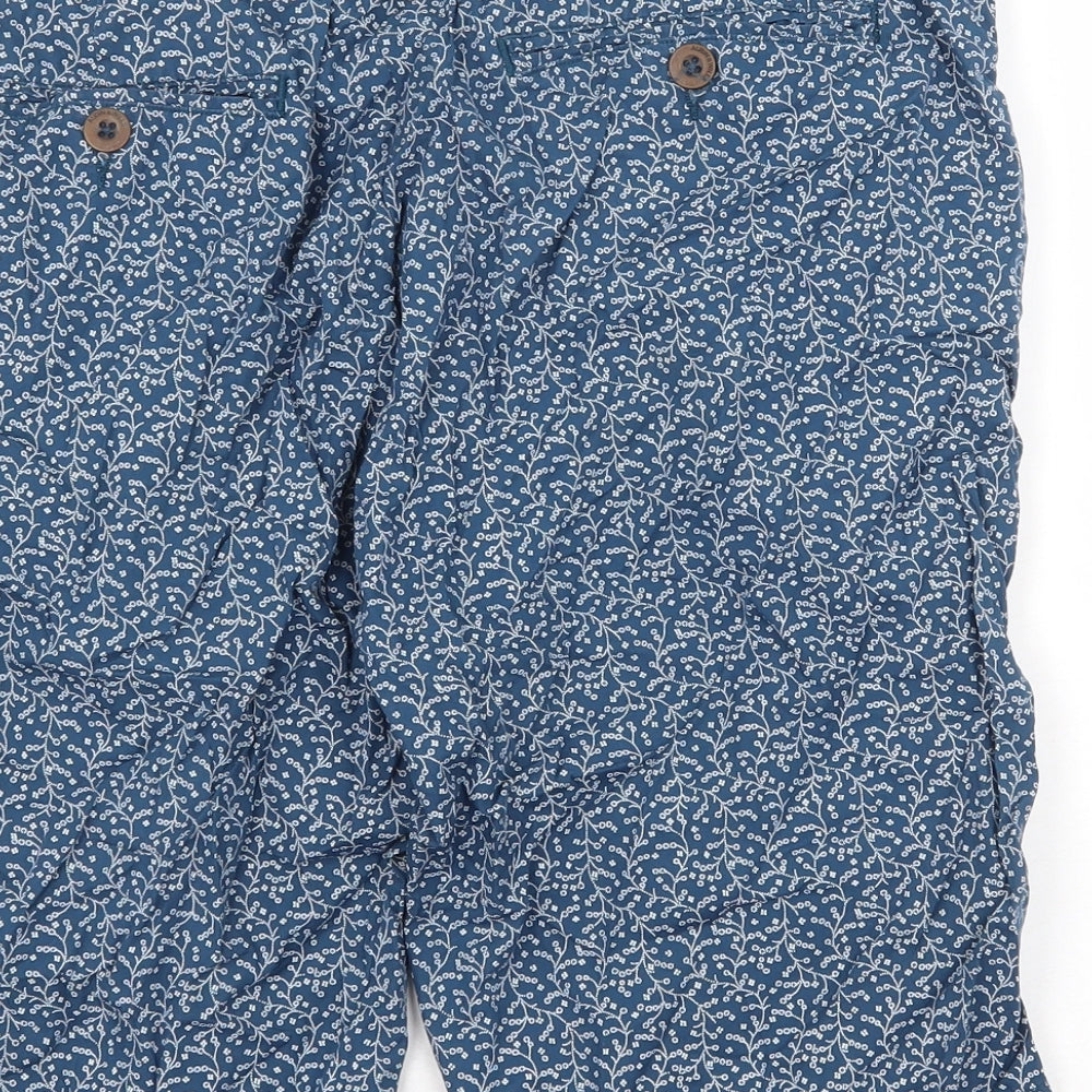 Jack Wills Womens Blue Geometric Cotton Chino Shorts Size 32 in Regular Zip