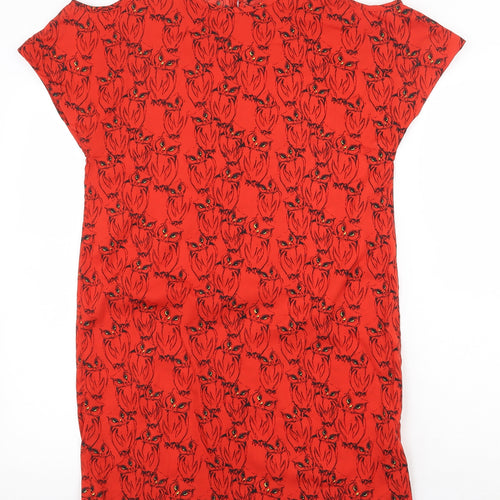 Atmosphere Womens Red Geometric Polyester T-Shirt Dress Size 8 Round Neck Button - Owl Pattern Cold Shoulder